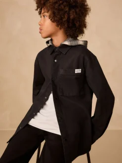 Noir - Surchemise à capuche en sergé (3-16ans)