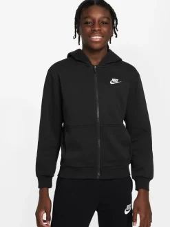 Noir - Sweat à capuche Nike Club zippé en polaire