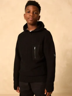 Noir - Sweat-shirt à capuche en maille utilitaire (3-16ans)