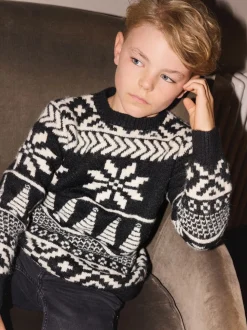 Noir - The Little Tailor pull de Noël en jacquard bicolore épais pour enfant