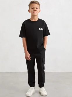 Noir - T-shirt décontracté en coton avec logo imprimé Reiss Abbott