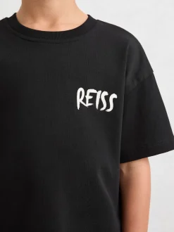 Noir - T-shirt décontracté en coton avec logo imprimé Reiss Abbott