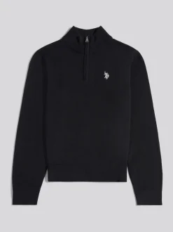 Noir - U.S. Polo Assn. Pull quart de zip en maille riche en coton