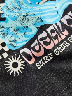 Noir Club de surf délavé à l’acide surdimensionné - T-shirt Manches courtes Back Imprimé (3mths-7yrs)