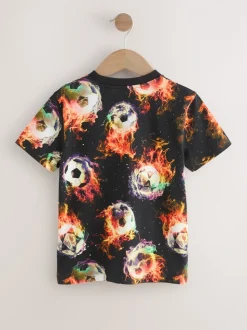 Noir Flame Football - T-shirt imprimé régulier à manches courtes (3-16ans)