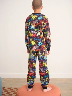 Noir Graffiti - Pyjama simple à manches longues (3-16ans)