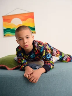 Noir Graffiti - Pyjama simple à manches longues (3-16ans)