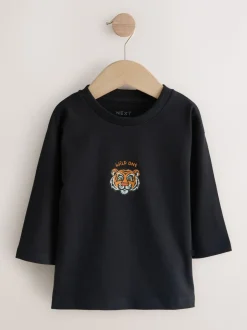 Noir imprimé tigre - T-shirt imprimé graphique à manches longues (3mois-8ans)