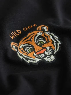 Noir imprimé tigre - T-shirt imprimé graphique à manches longues (3mois-8ans)