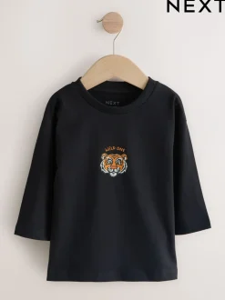 Noir imprimé tigre - T-shirt imprimé graphique à manches longues (3mois-8ans)