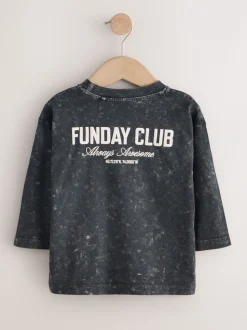 Noir lavé - T-shirt imprimé graphique à manches longues (3mois-8ans)