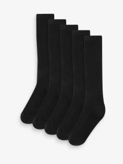 Noir maille côtelée - Paquet de 5 chaussettes à genoux en coton riche