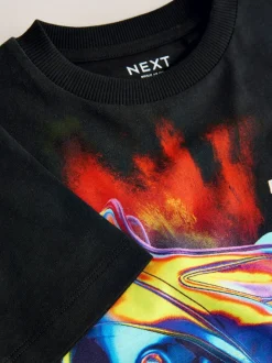 Noir motif football - T-shirt imprimé régulier à manches courtes (3-16ans)