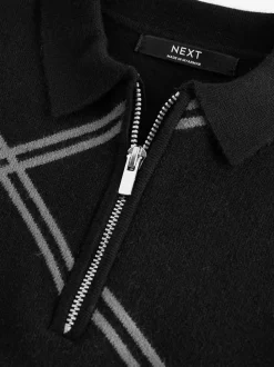 Noir motif losanges - Polos tricotés à col zippé (3-16yrs)