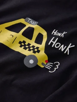 Noir motif voiture - T-shirt imprimé graphique à manches longues (3mois-8ans)