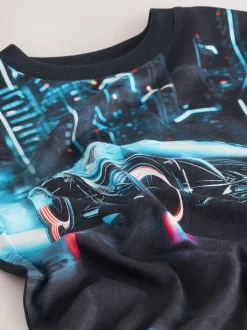 Noir motif voiture - T-shirt imprimé régulier à manches courtes (3-16ans)