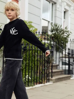 Noir NYC - Tireur de col rond tricoté (3-16yrs)