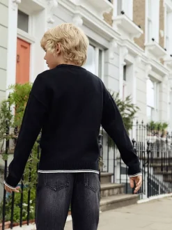 Noir NYC - Tireur de col rond tricoté (3-16yrs)