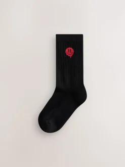 Noir Smiley - Lot de 5 paires de chaussettes côtelées Sport