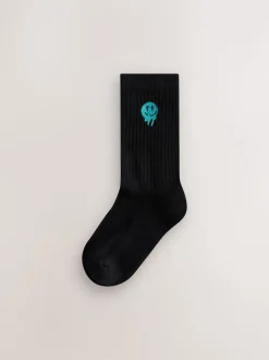 Noir Smiley - Lot de 5 paires de chaussettes côtelées Sport