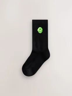 Noir Smiley - Lot de 5 paires de chaussettes côtelées Sport