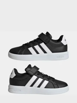 Noir/Blanc - adidas Grand Court 3.0 Baskets enfant à lacets élastiques