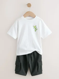Noir/Blanc - Ensemble t-shirt à manches courtes et short utilitaire (3mois7ans)