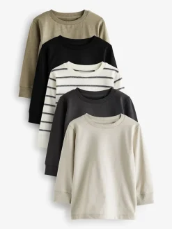 Noir/Blanc - Lot de 5 t-shirts à manches longues unis (3mois-7ans)