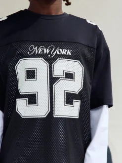 Noir/Blanc - T-shirt universitaire à manches courtes et longues Ensemble 2 pièces (3-16ans)