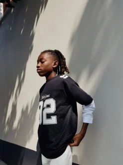 Noir/Blanc - T-shirt universitaire à manches courtes et longues Ensemble 2 pièces (3-16ans)