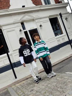 Noir/Blanc - T-shirt universitaire à manches courtes et longues Ensemble 2 pièces (3-16ans)