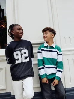 Noir/Blanc - T-shirt universitaire à manches courtes et longues Ensemble 2 pièces (3-16ans)