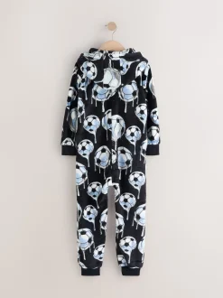 Noir/blanc football - Pyjama tout-en-un en polaire (3-16ans)