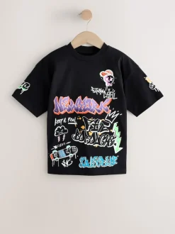 Noir/Blanc/Gris - Lot de 3 t-shirts à manches courtes à imprimé graphique décontractés (3-16ans)