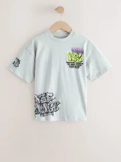 Noir/Blanc/Gris - Lot de 3 t-shirts à manches courtes à imprimé graphique décontractés (3-16ans)