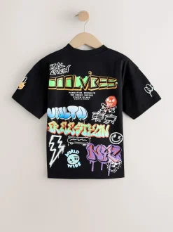 Noir/Blanc/Gris - Lot de 3 t-shirts à manches courtes à imprimé graphique décontractés (3-16ans)