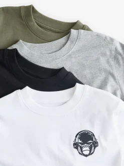 Noir/Blanc/Gris Marl/Kaki - Lot de 4 petits t-shirts graphiques à manches courtes (3-16ans)