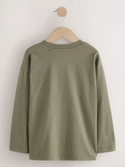 Noir/Blanc/Gris Marl/Kaki - Lot de 4 petits t-shirts graphiques à manches longues (3-16ans)