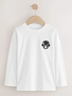 Noir/Blanc/Gris Marl/Kaki - Lot de 4 petits t-shirts graphiques à manches longues (3-16ans)