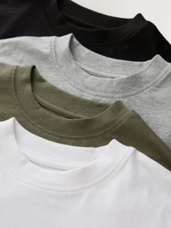 Noir/blanc/gris/kaki - Lot de 4 t-shirts à manches courtes (3-16 ans)