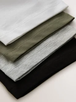 Noir/blanc/gris/kaki - Lot de 4 t-shirts à manches courtes (3-16 ans)