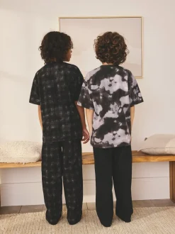 Noir/Crâne gris - Lot de 2 pyjamas à manches longues (3-16ans)