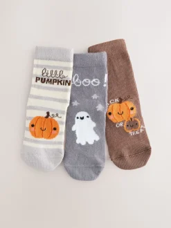 Noir/Gris - Lot de 3 chaussettes d’Halloween riches en coton