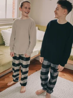 Noir/Gris - Lot de 2 pyjamas en tissu à carreaux à manches longues (3-16ans)