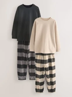 Noir/Gris - Lot de 2 pyjamas en tissu à carreaux à manches longues (3-16ans)