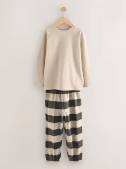 Noir/Gris - Lot de 2 pyjamas en tissu à carreaux à manches longues (3-16ans)