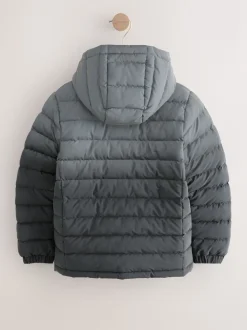 Noir/gris réfléchissant - Veste matelassée à capuche de poids moyen (3-17ans)