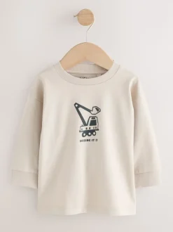 Noir/Marron Digger - Lot de 3 t-shirts imprimés graphiques à manches longues (3mois-7ans)