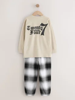 Noir/Rouge/Beige Sable Offline - Lot de 2 pyjamas en tissu à carreaux à manches longues (3-16ans)