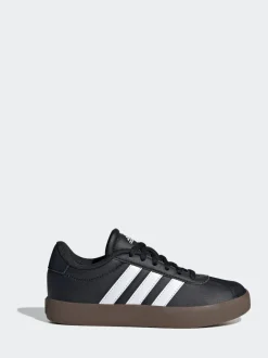 Noir/Tan - adidas Vl Cour 3.0 Baskets enfant en daim à lacets